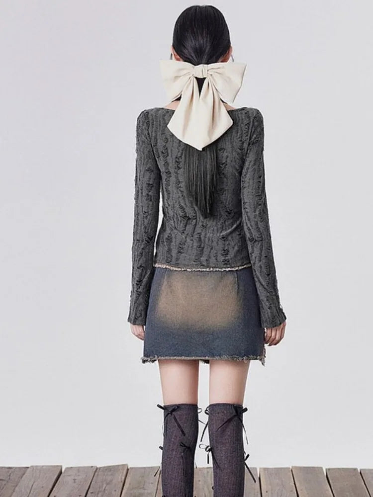 Y2K Grunge Lace Up Layered Top