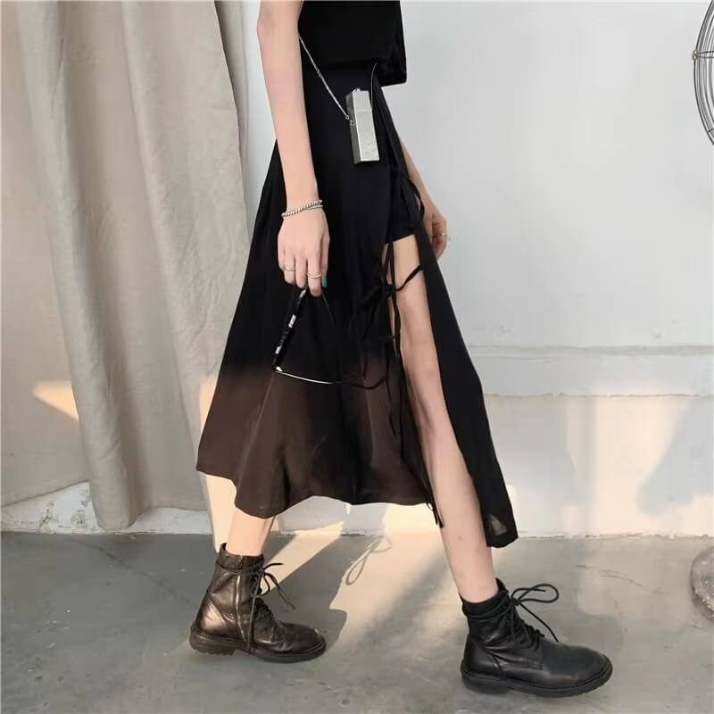 Y2K Grunge Lace Up Midi Skirt
