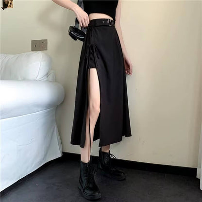 Y2K Grunge Lace Up Midi Skirt