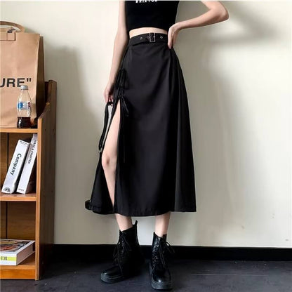 Y2K Grunge Lace Up Midi Skirt