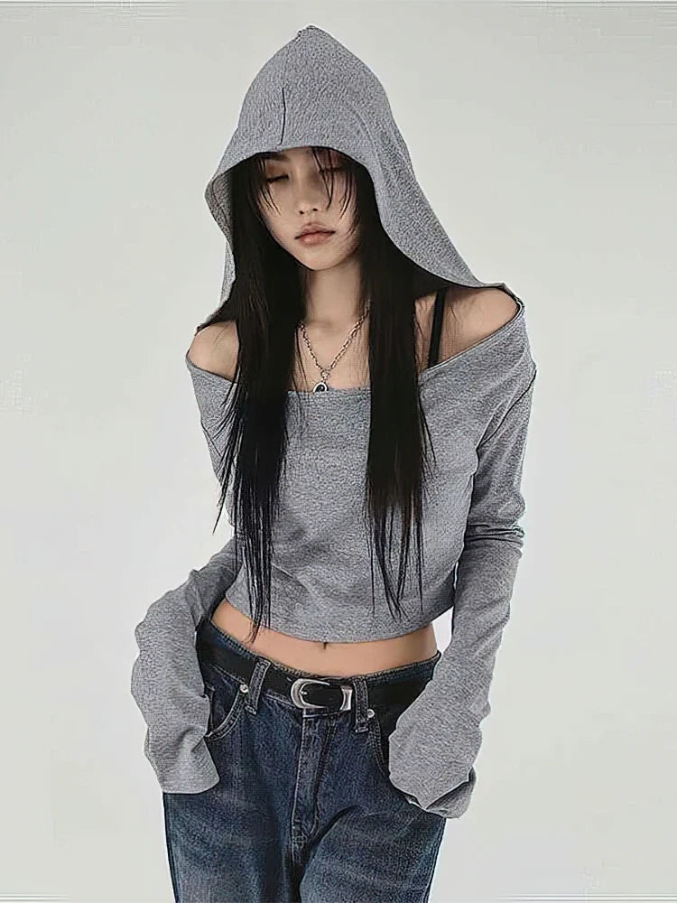 Y2K Grunge Off Shoulder Hoodie
