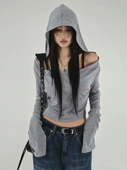 Y2K Grunge Off Shoulder Hoodie
