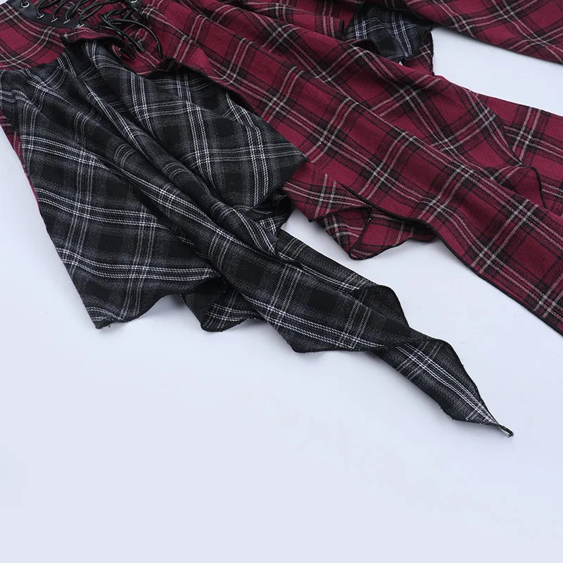 Y2K Grunge Patchwork Plaid Midi Skirt
