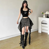 Grunge Plaid Asymmetrical Mini Skirt