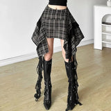 Grunge Plaid Asymmetrical Mini Skirt