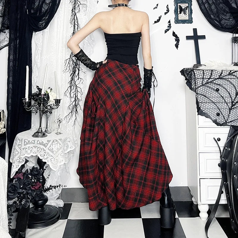 Y2K Grunge Plaid Hitch-Up Skirt