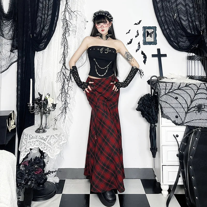 Y2K Grunge Plaid Hitch-Up Skirt