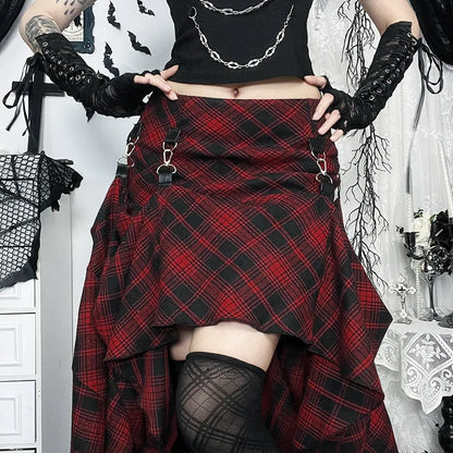 Y2K Grunge Plaid Hitch-Up Skirt