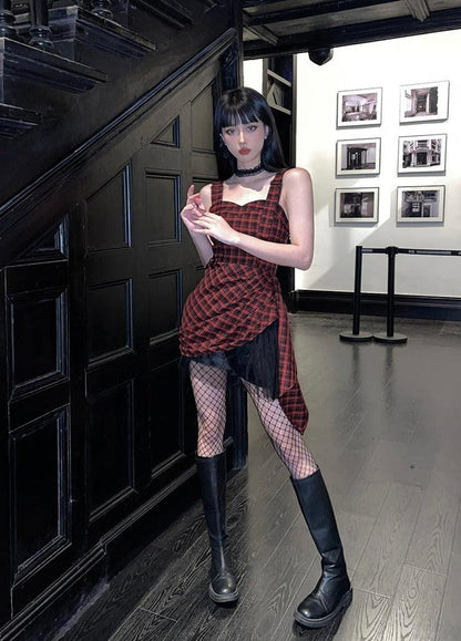 Y2K Grunge Plaid Mini Dress