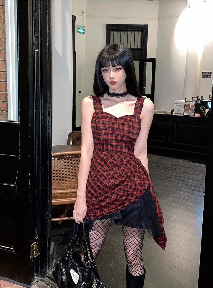 Y2K Grunge Plaid Mini Dress