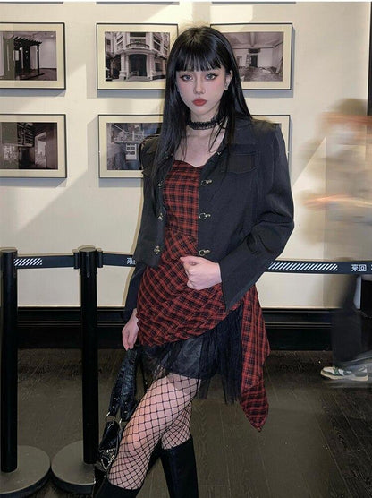 Y2K Grunge Plaid Mini Dress
