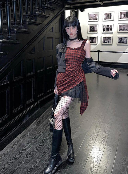 Y2K Grunge Plaid Mini Dress