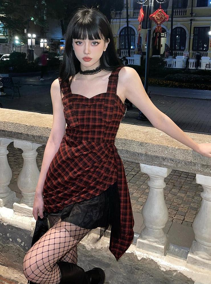 Y2K Grunge Plaid Mini Dress