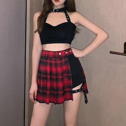 Y2K Grunge Plaid Mini Skort