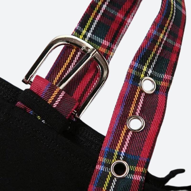 Y2K Grunge Plaid Patch Top