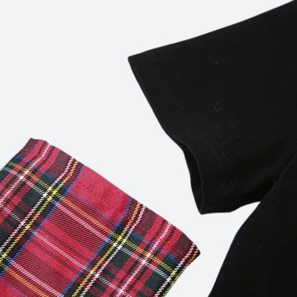 Y2K Grunge Plaid Patch Top