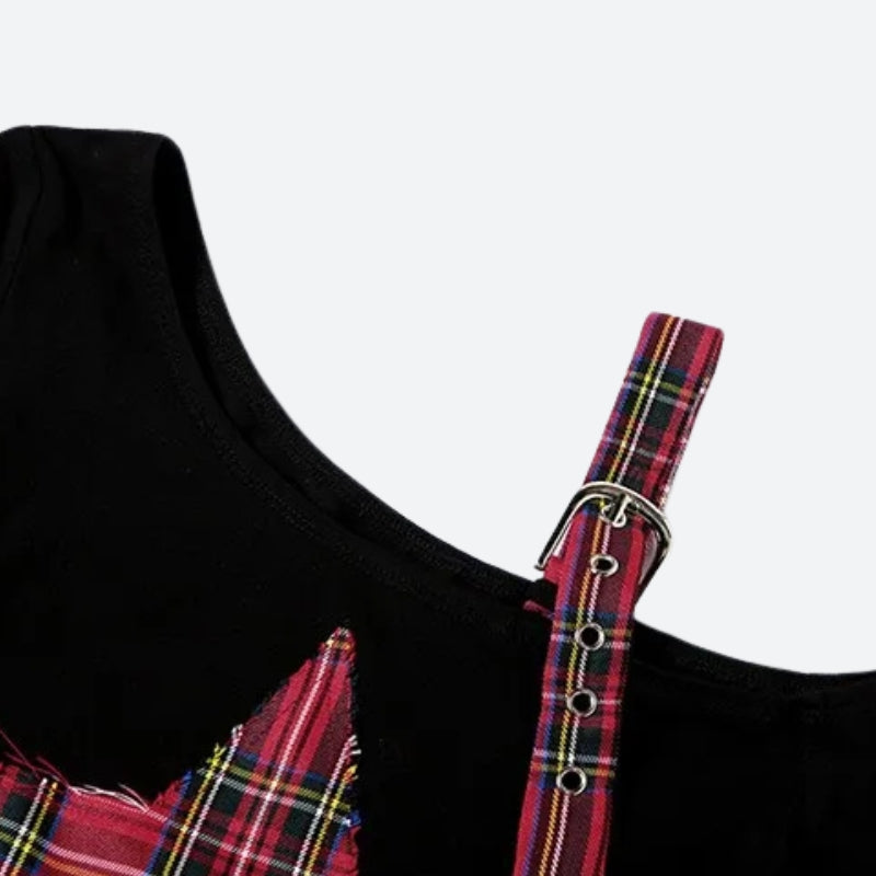 Y2K Grunge Plaid Patch Top