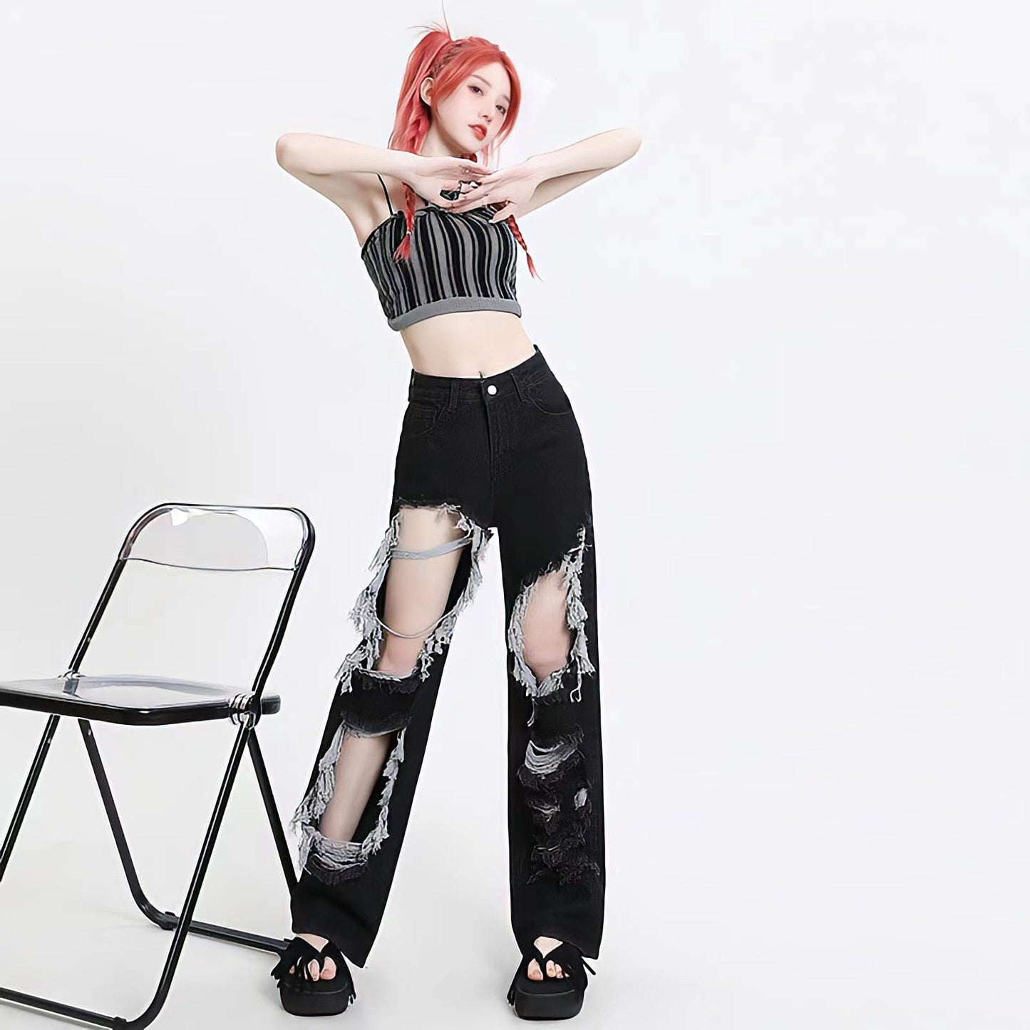 Y2K Grunge Ripped Wide Leg Jeans