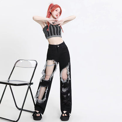 Y2K Grunge Ripped Wide Leg Jeans