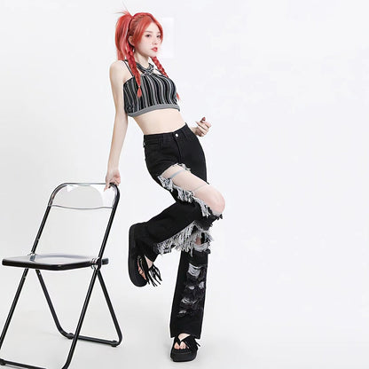 Y2K Grunge Ripped Wide Leg Jeans