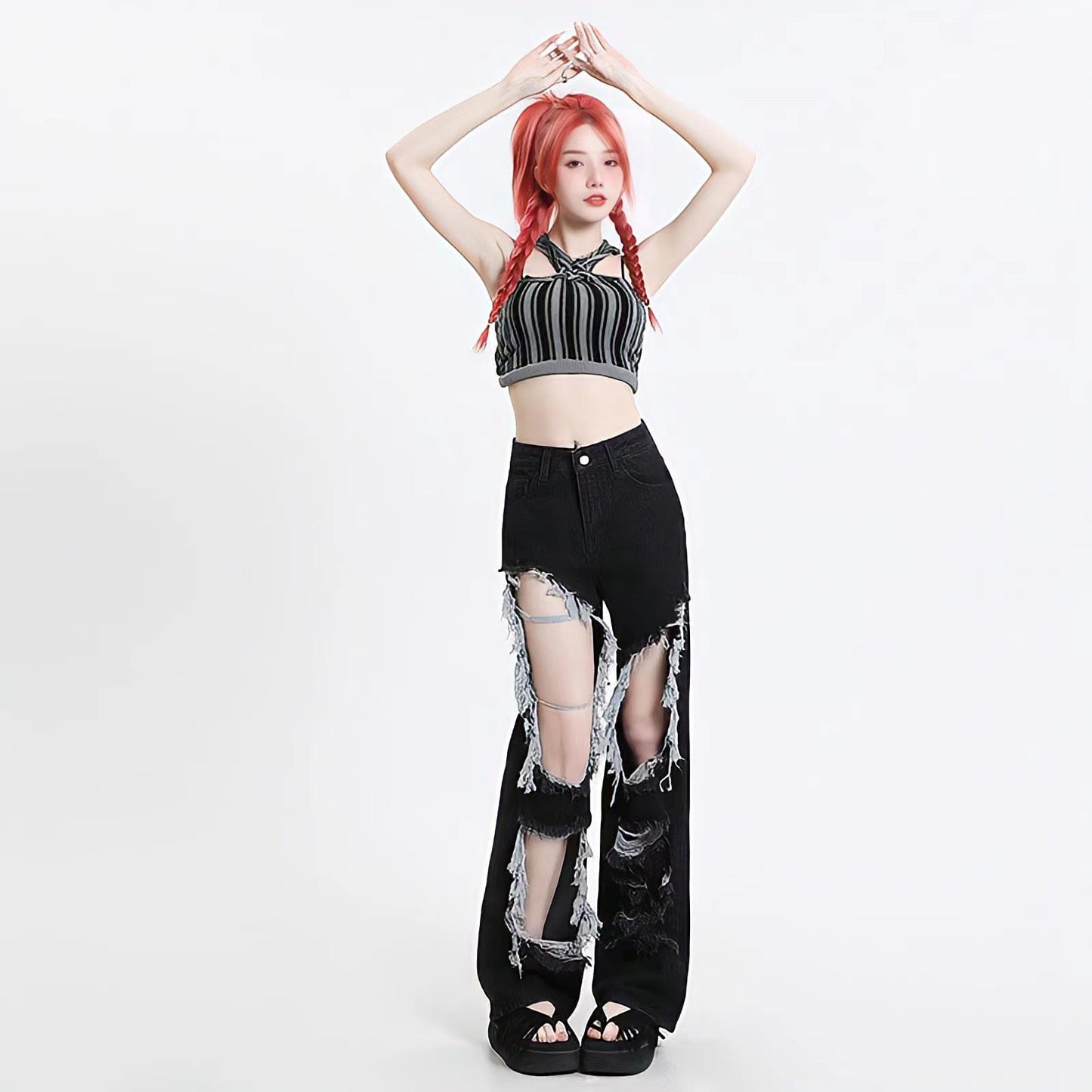 Y2K Grunge Ripped Wide Leg Jeans