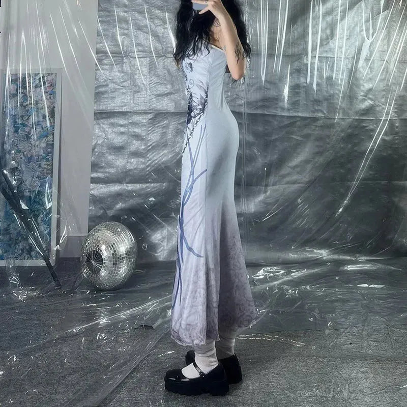 Y2K Grunge Skeleton Maxi Dress