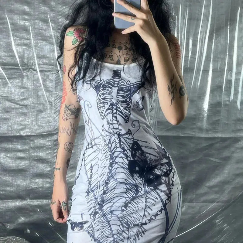 Y2K Grunge Skeleton Maxi Dress