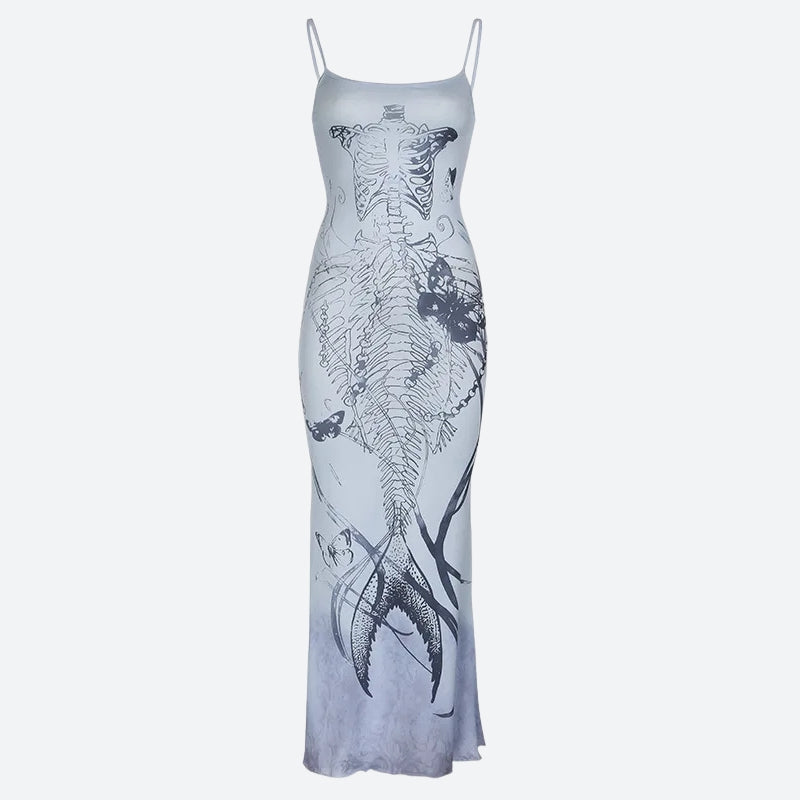 Y2K Grunge Skeleton Maxi Dress
