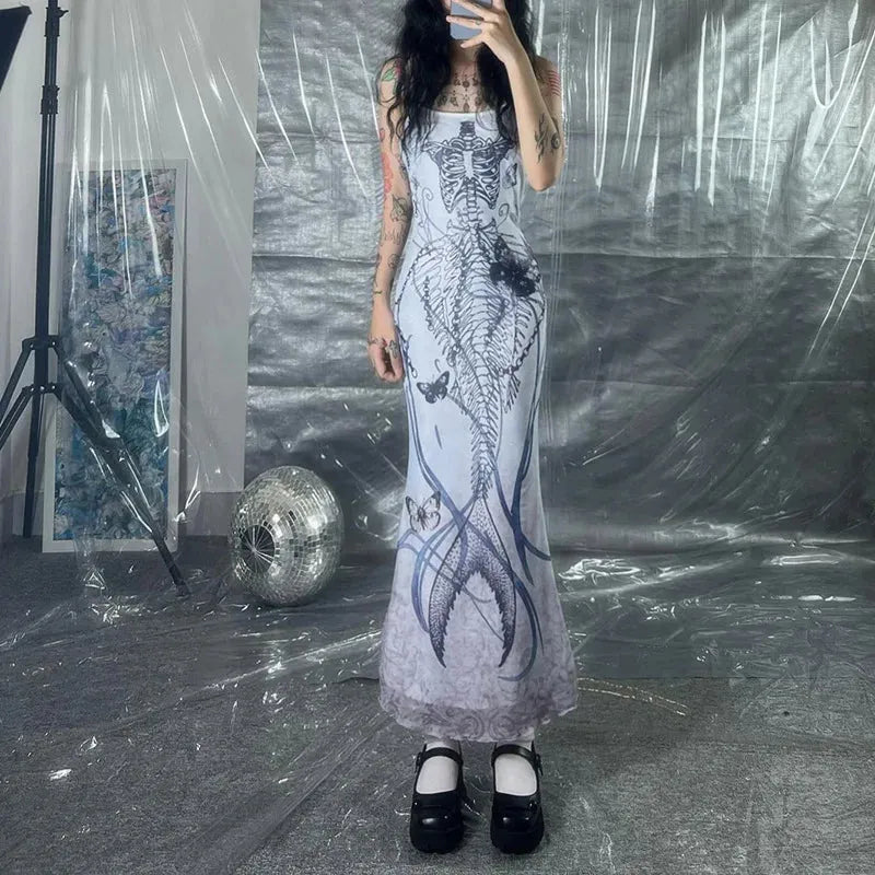 Y2K Grunge Skeleton Maxi Dress