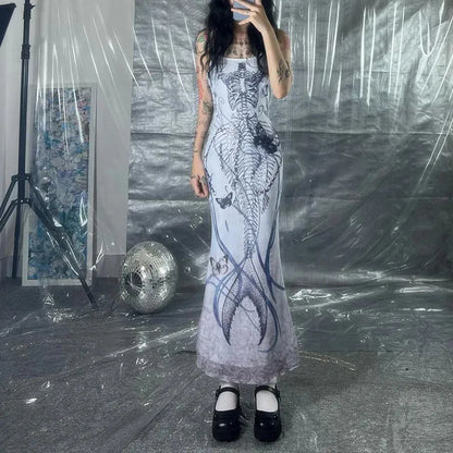 Y2K Grunge Skeleton Maxi Dress