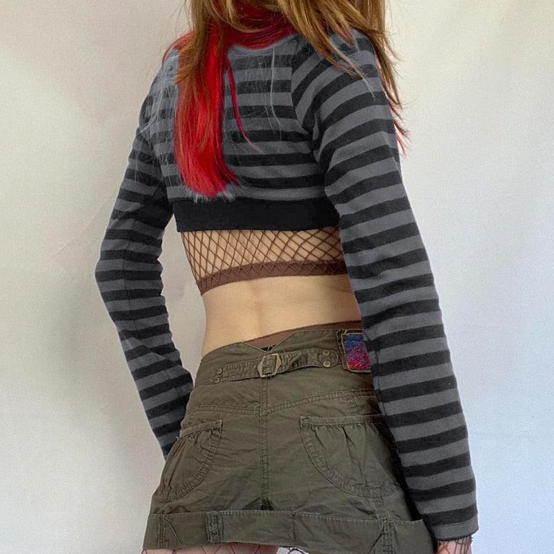 Y2K Grunge Striped Crop Top