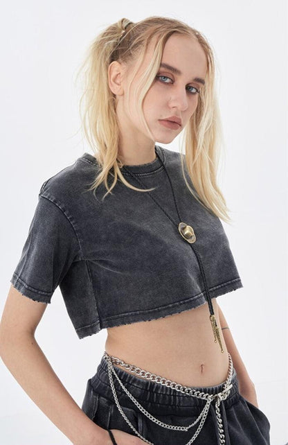 Y2K Grunge Washed Crop Top