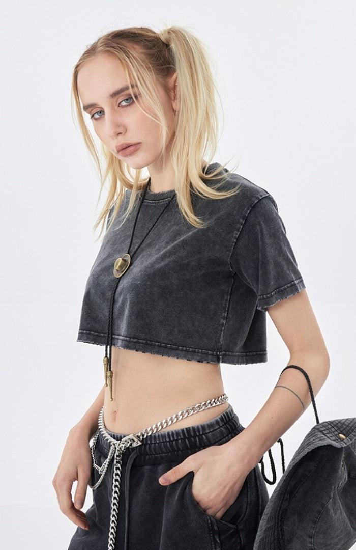 Y2K Grunge Washed Crop Top