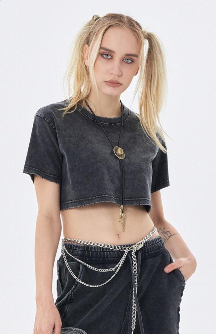 Y2K Grunge Washed Crop Top