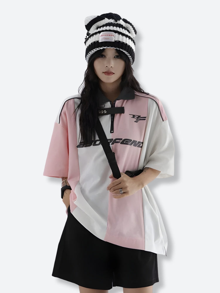 Y2K Half Zip-Up Jersey Top