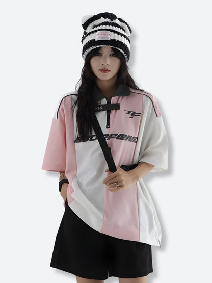 Y2K Half Zip-Up Jersey Top
