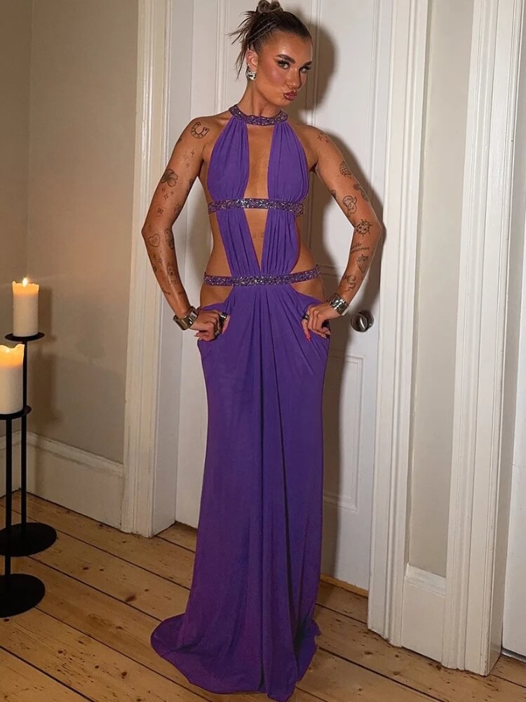 Y2K Halter Cut Out Maxi Dress