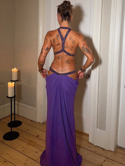 Y2K Halter Cut Out Maxi Dress