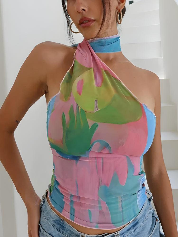 Y2K Halter Neck Mesh Top