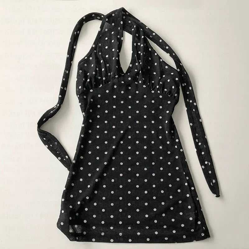 Halter Neck Polka Dot Crop Top