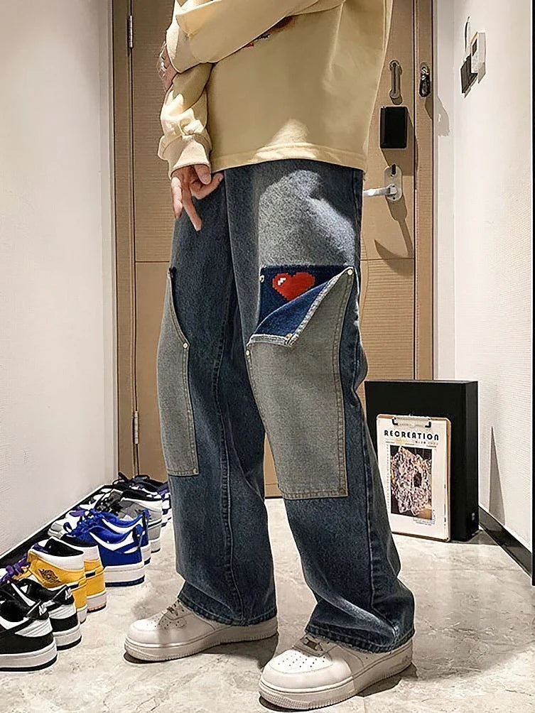 Y2K Heart Detail Cargo Jeans