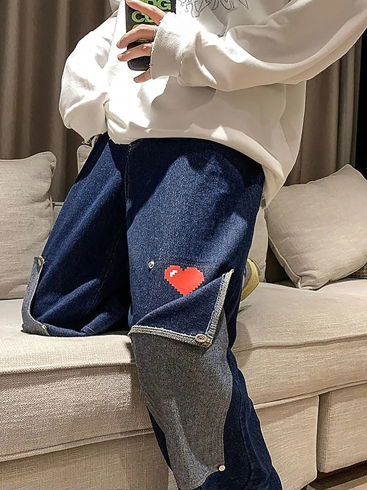 Y2K Heart Detail Cargo Jeans
