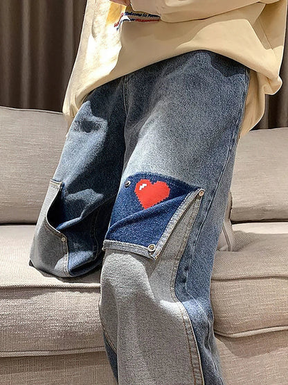 Y2K Heart Detail Cargo Jeans