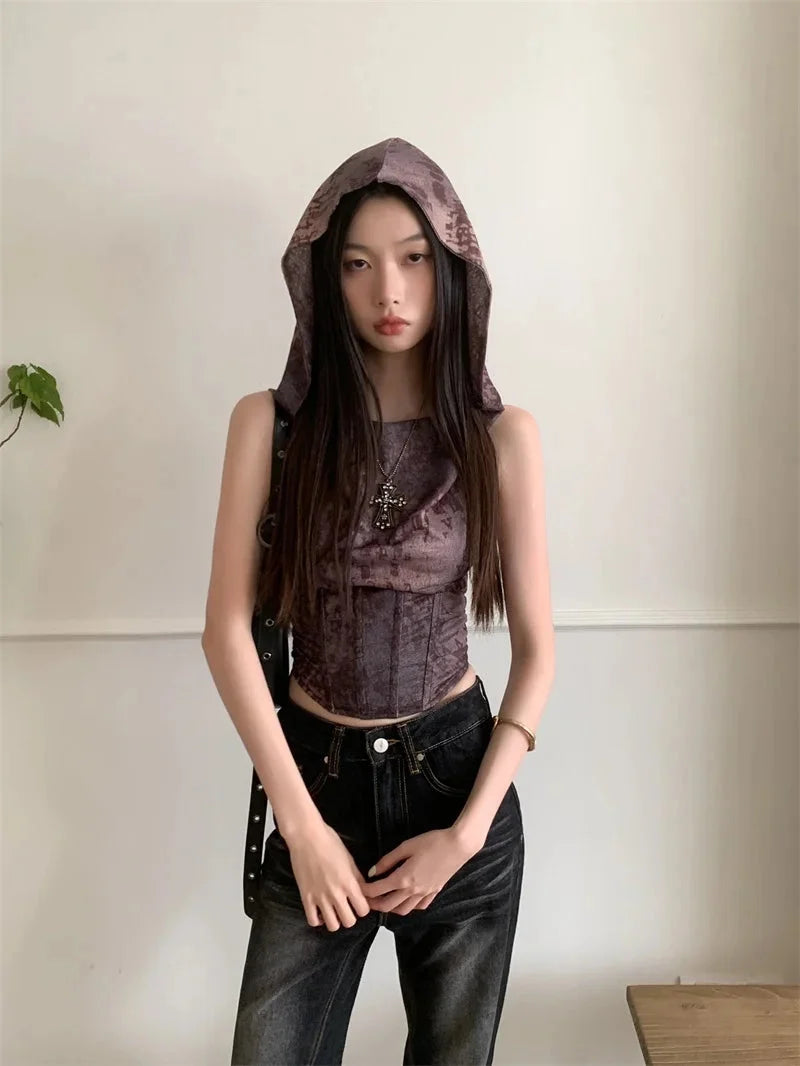 Y2K Hooded Corset Top