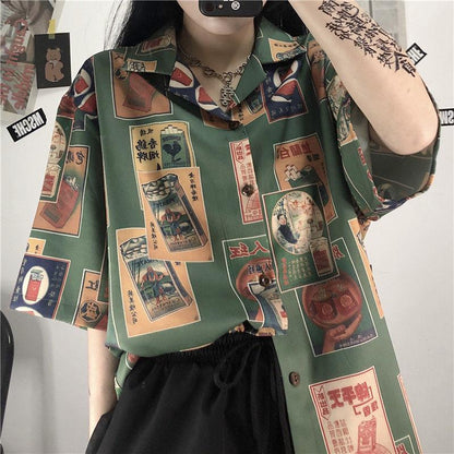 Y2K Japanese Print Shirt