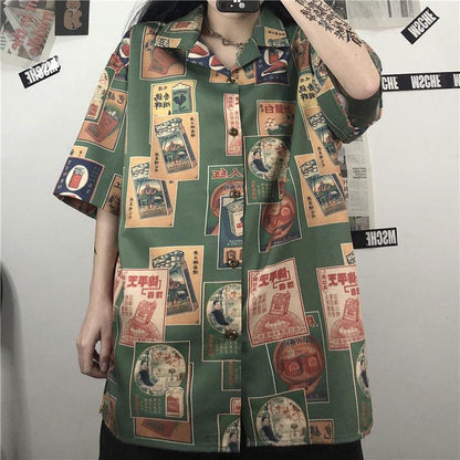 Y2K Japanese Print Shirt