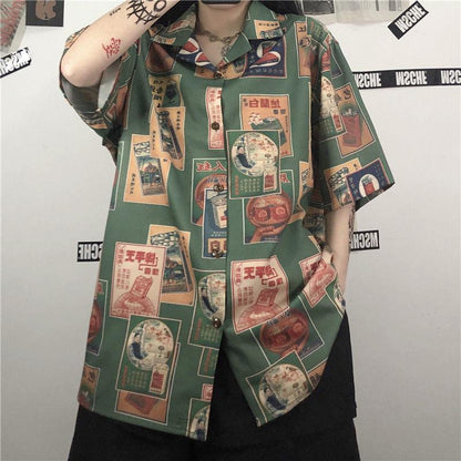 Y2K Japanese Print Shirt