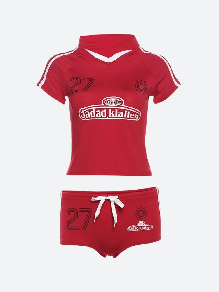 Y2K Jersey Top & Shorts Two Piece Set