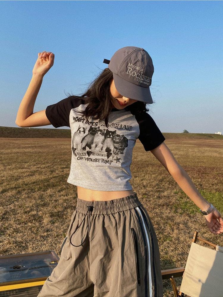 Y2K Kitty Crop Tee