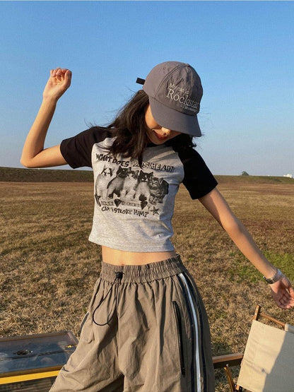Y2K Kitty Crop Tee